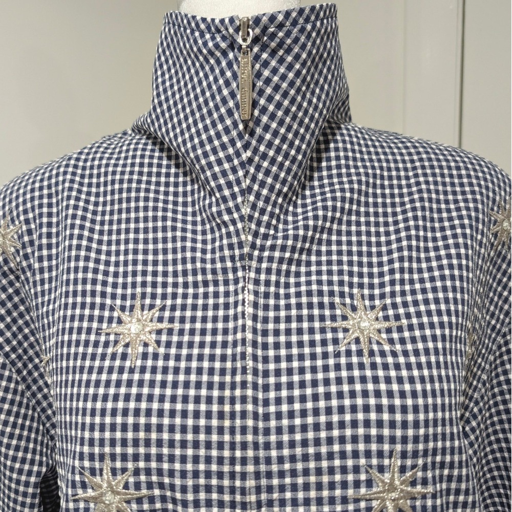 Vtg Alfred Dunner Grandmacore Blue Gingham Starburst Embroidered Zip Jacket 12 - Picture 5 of 11